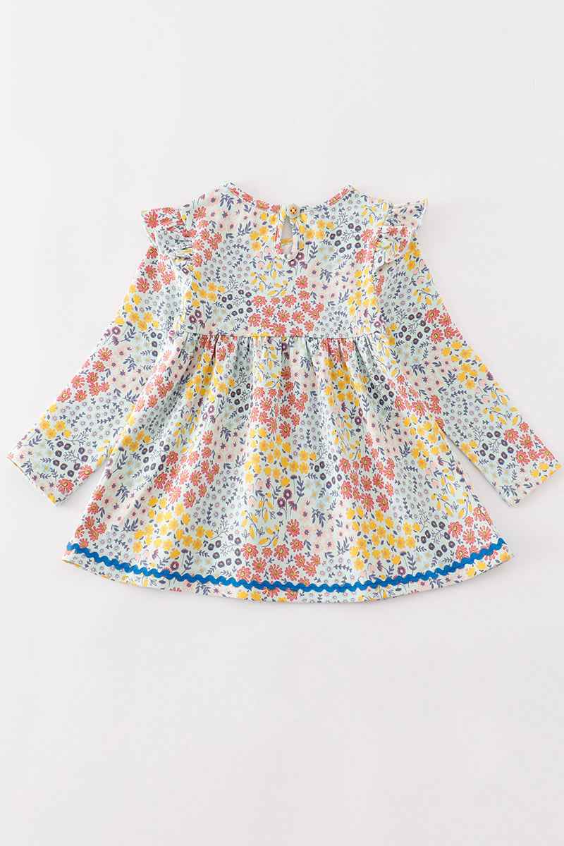 Platinum Blue floral print ruffle girl dress