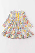 Platinum Blue floral print ruffle girl dress