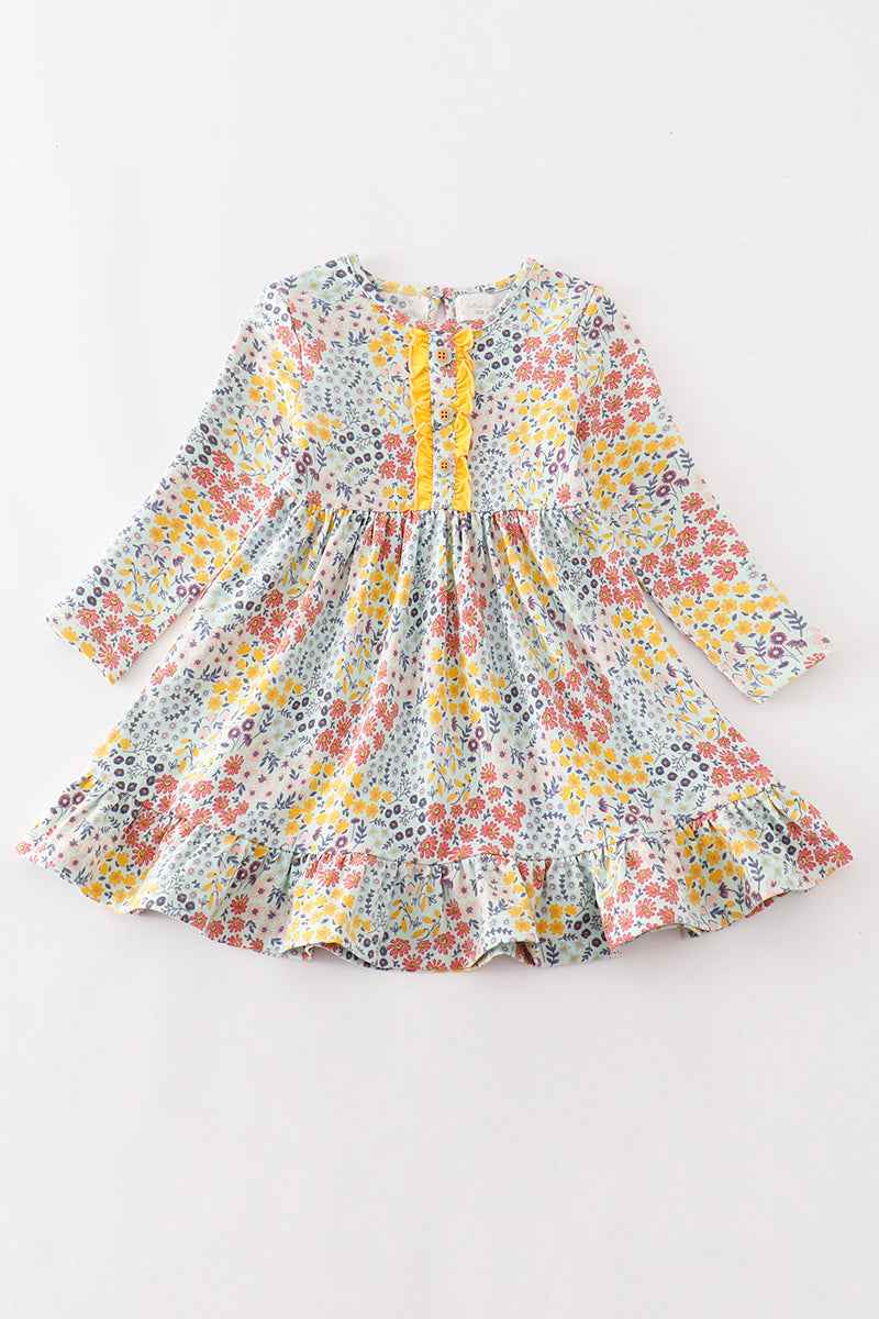 Platinum Blue floral print ruffle girl dress