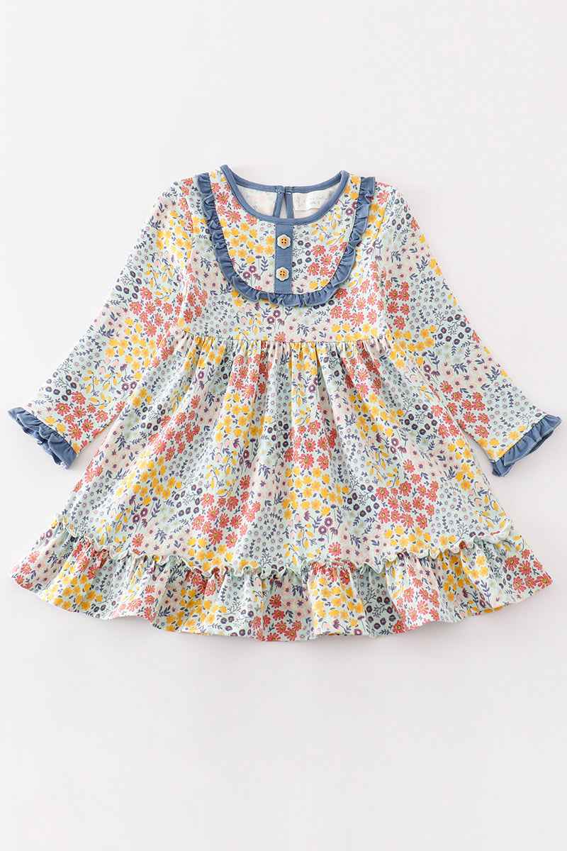 Platinum Blue floral print ruffle dress