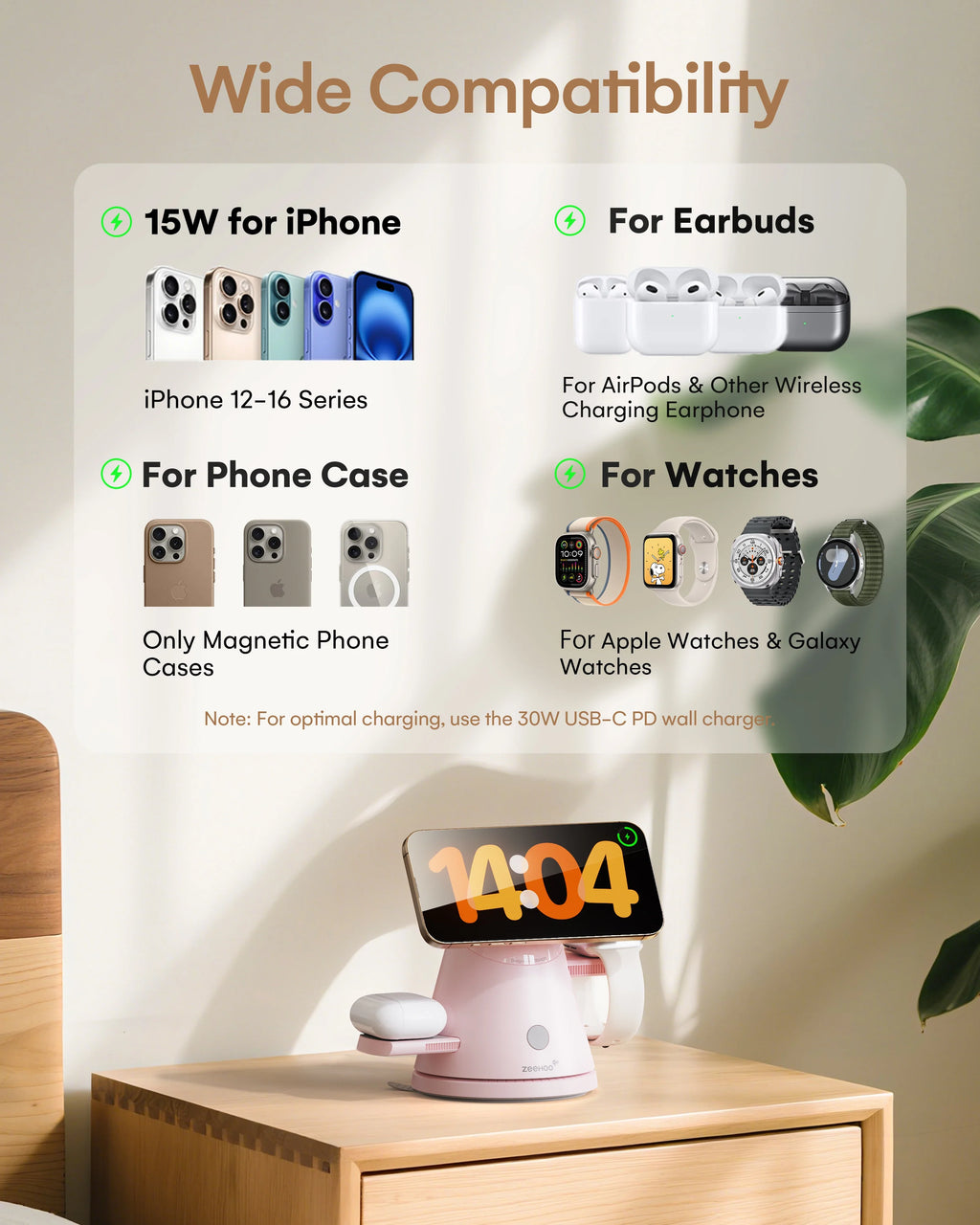 LuminoCore 4-in-1 Wireless Charging Station- Pink
