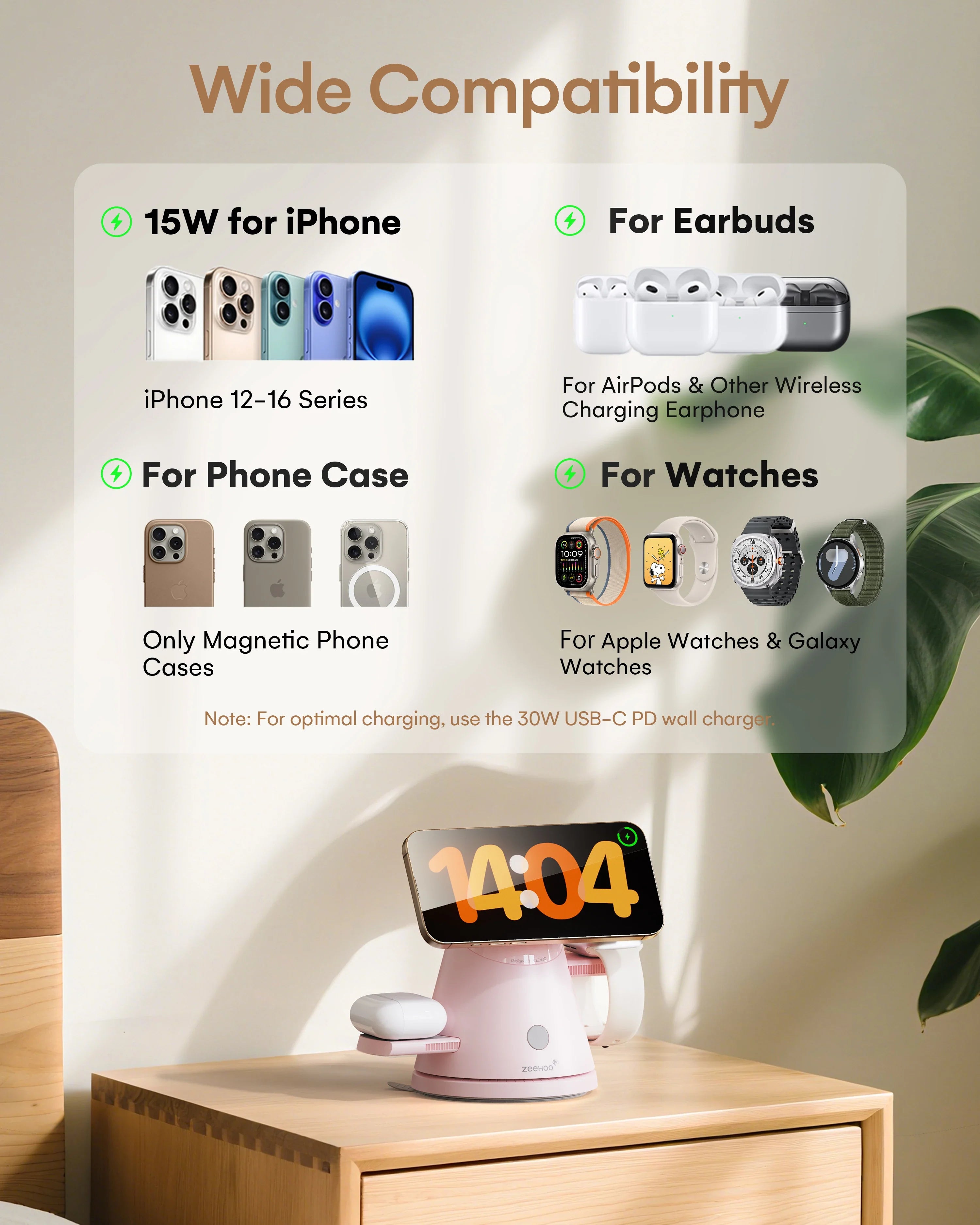 LuminoCore 4-in-1 Wireless Charging Station- Pink