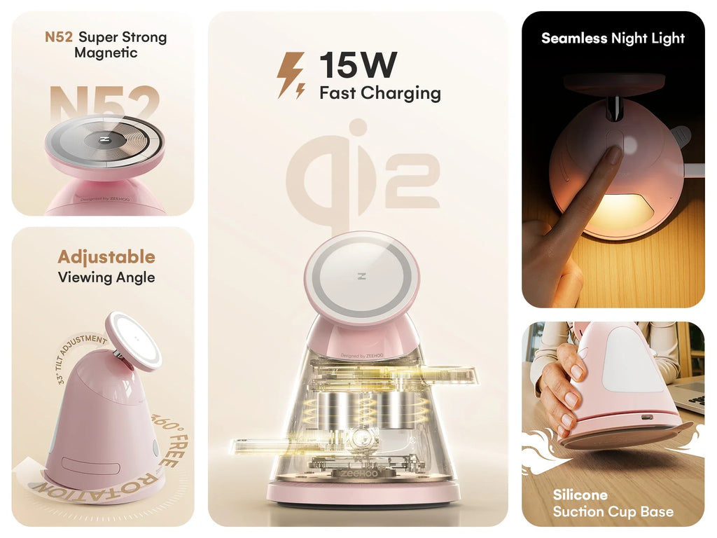 LuminoCore 4-in-1 Wireless Charging Station- Pink