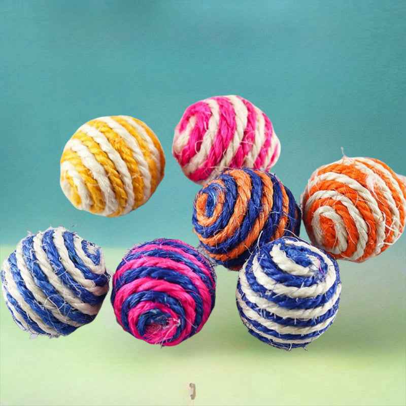 1PCS Feathered Sisal Ball Cat Toy for Self-Entertainment and Boredom Relief, Durable Cat Toy for Scratching and Biting