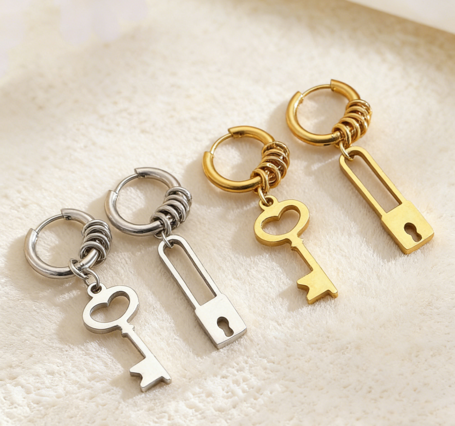 Key & Lock Pendant Earrings Set