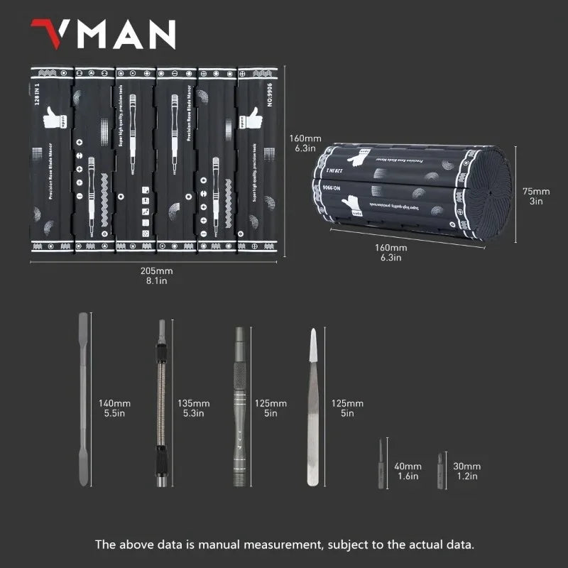 VMAN TOOLS 128 in 1 Magnetic Screwdriver Set Precision Multi Hand Tool Torx Hex Screw Drivers