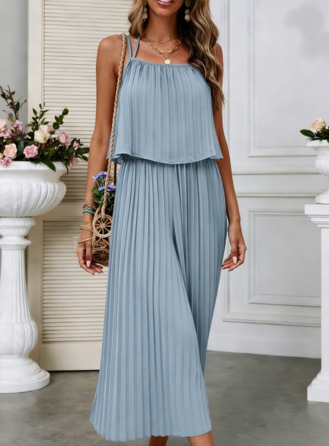Spaghetti Strap Smocked Wide-Leg Jumpsuit