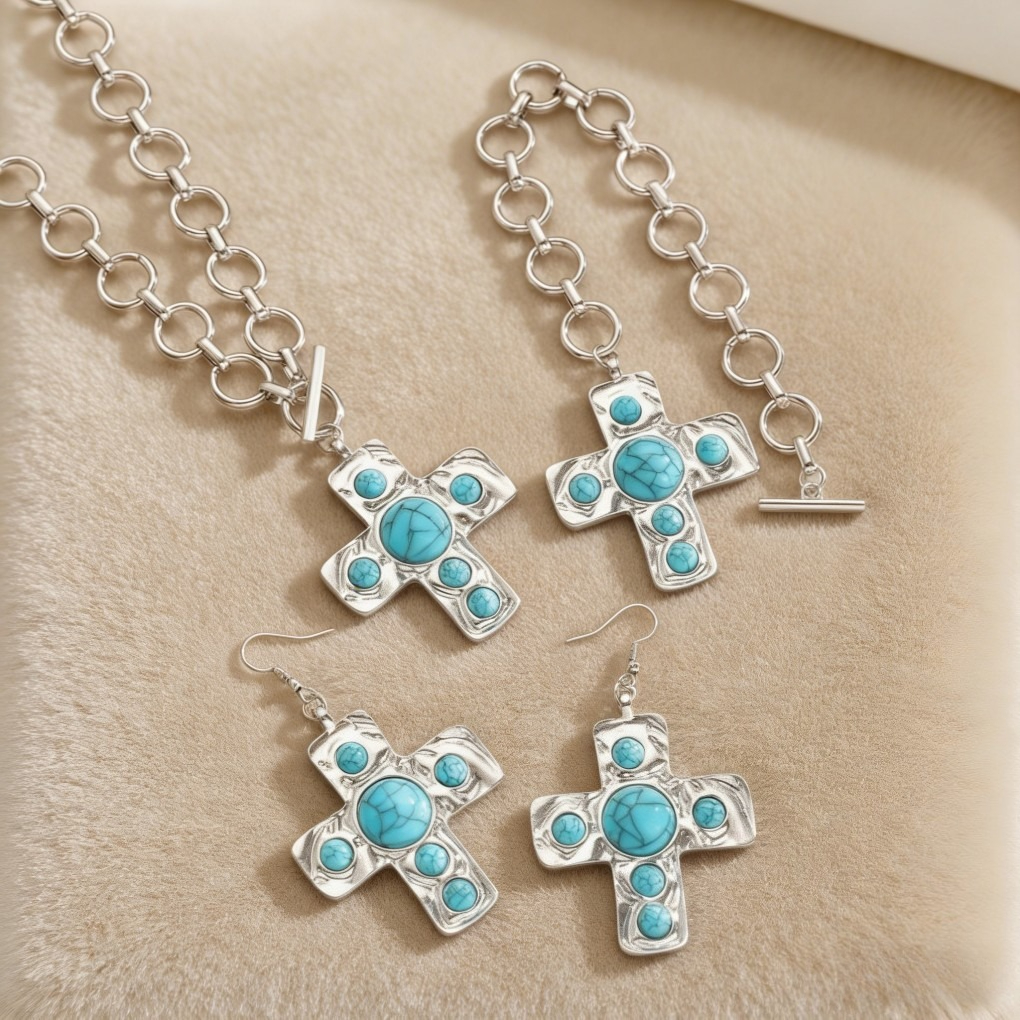 Vintage Bold Turquoise Cross Jewelry Set