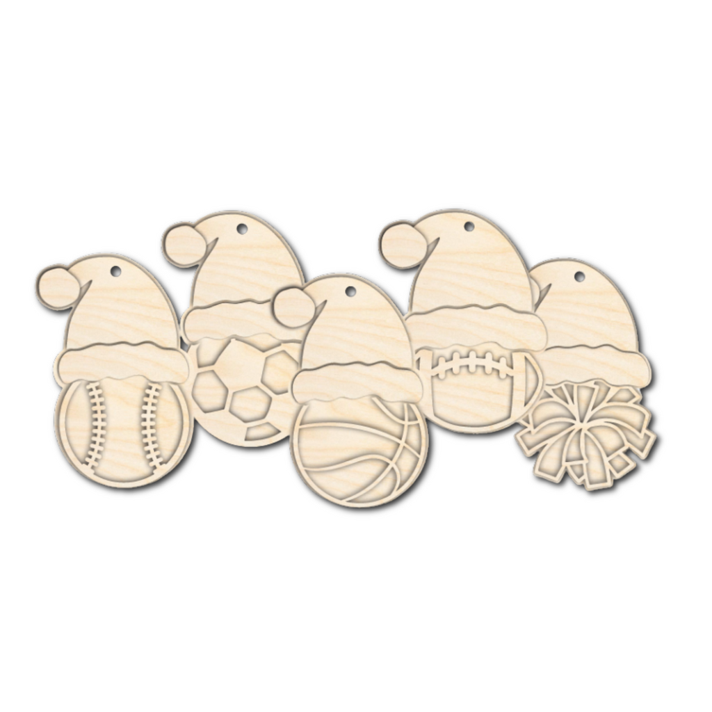 Unfinished Wood Layered Sports Christmas Ornaments | 10 Options | 5 Piece | 5" - 6" Tall | 1/8" Wood | Wood Craft DIY