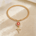 Versatile Gold-Plated Virgin Mary & Cross Bracelet