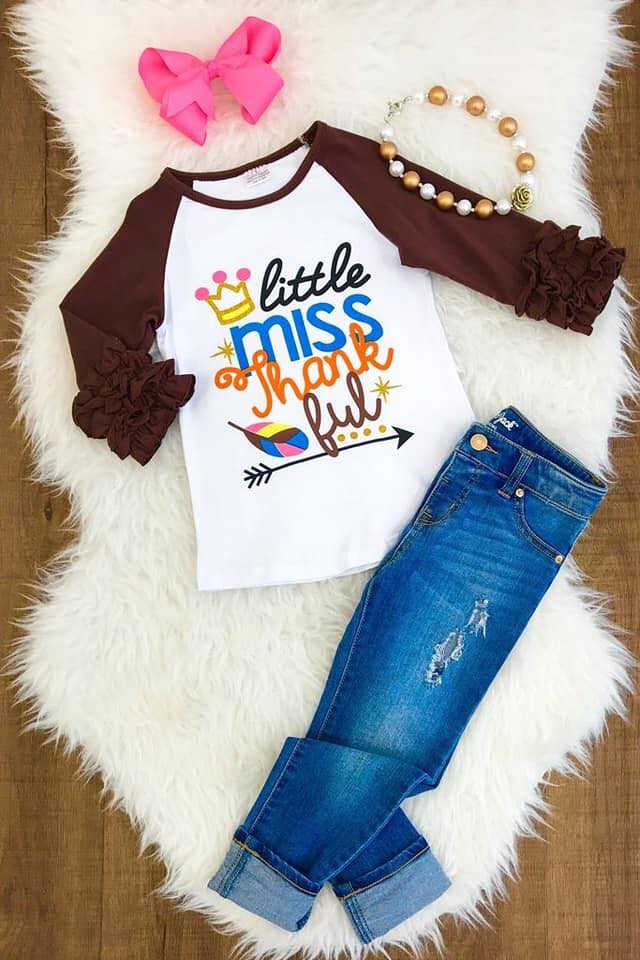 Girl's Thanksgiving Little Miss Thankful Raglan Shirt - EveryNest
