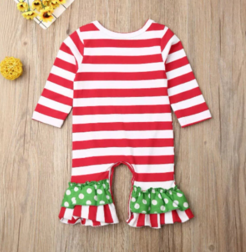 Infant Girl's Striped Reindeer Christmas Romper