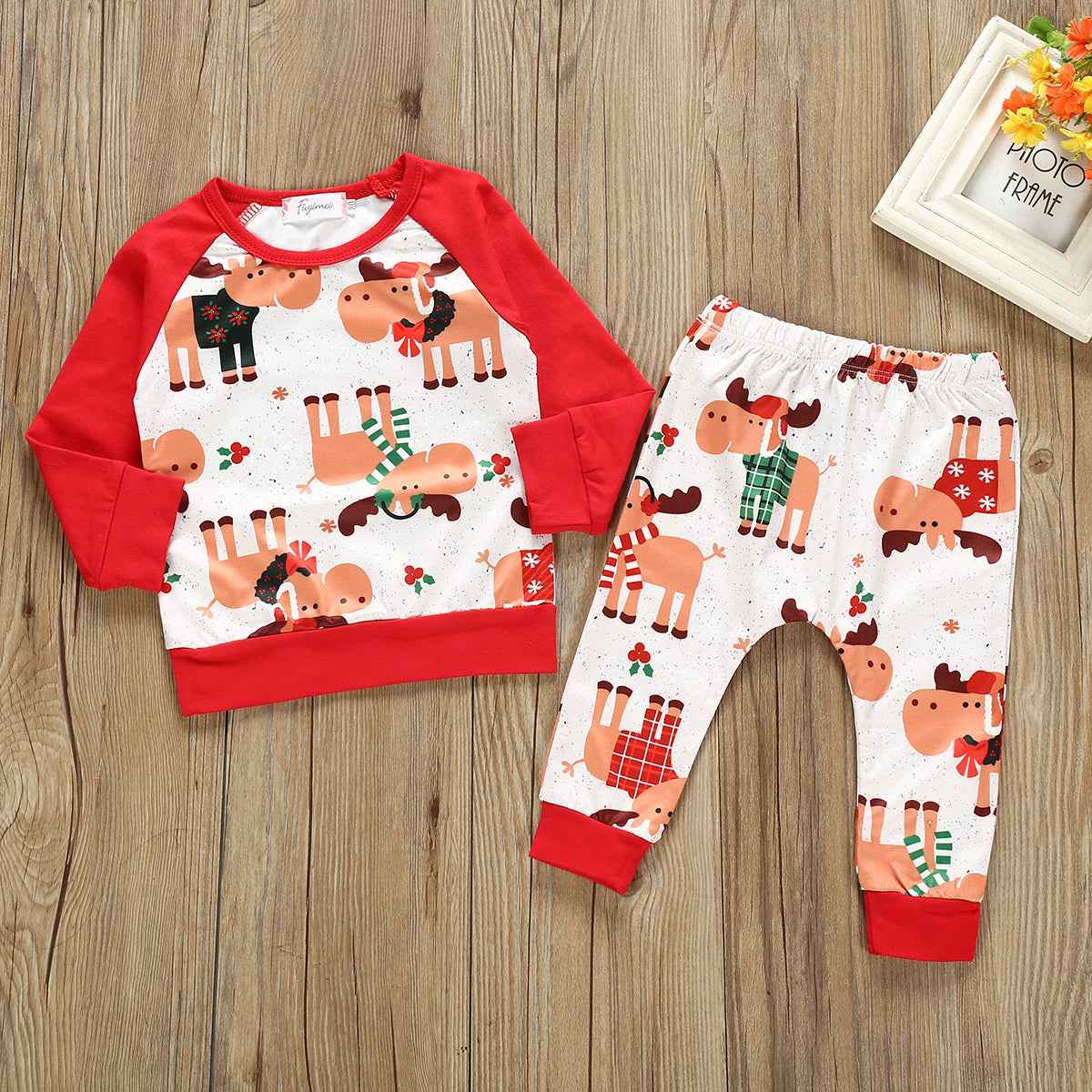 Boy's Festive Moose Christmas Sweatsuit