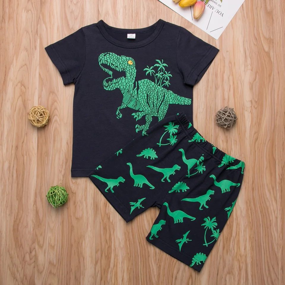 Boy's Navy Dino Shorts Outfit - EveryNest