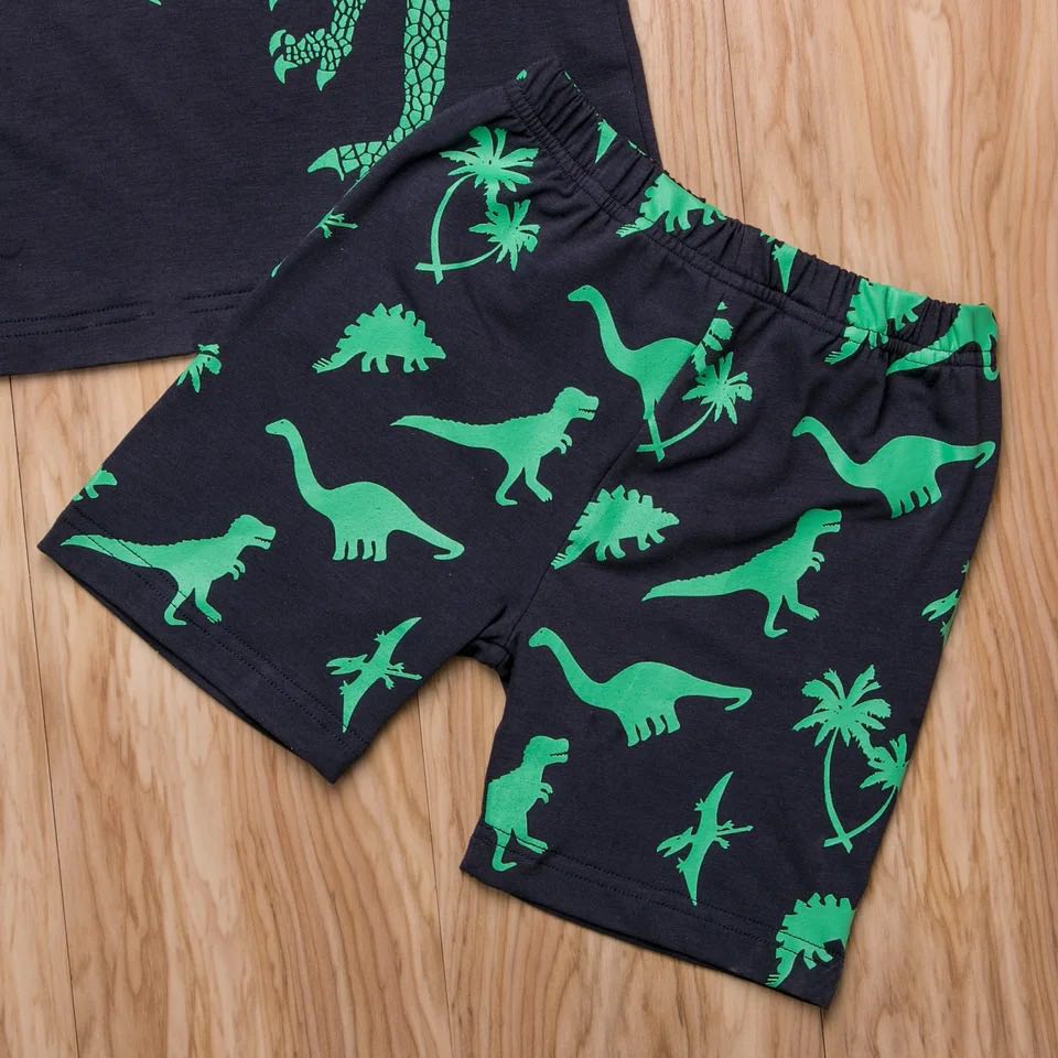Boy's Navy Dino Shorts Outfit - EveryNest