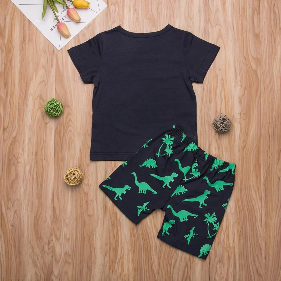 Boy's Navy Dino Shorts Outfit - EveryNest