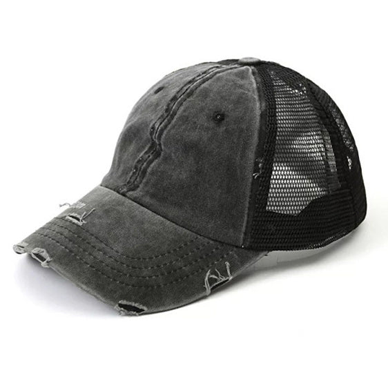 Distressed Messy Bun Hat Cap