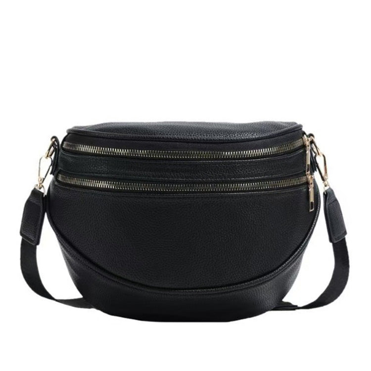 Sabrina Double Zip Leather Crescent Sling - EveryNest