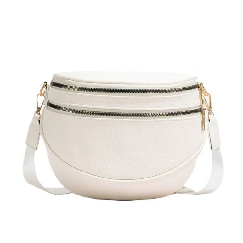 Sabrina Double Zip Leather Crescent Sling - EveryNest