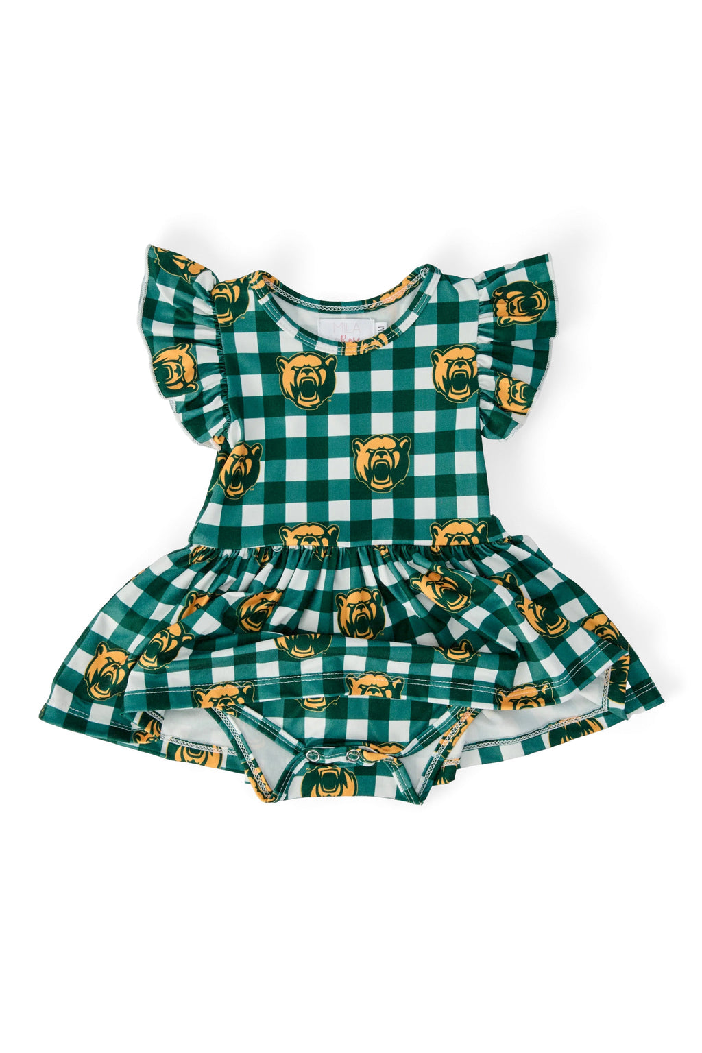 Baylor Plaid Bear S/S Flutter Twirl Bodysuit