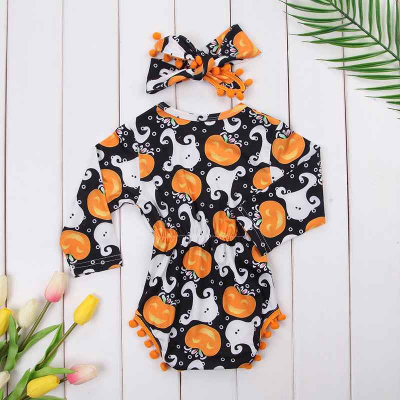 Infant Girl's Halloween Pom Pom Romper