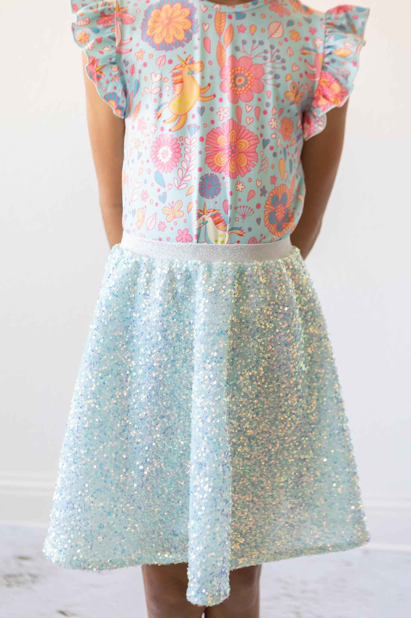 SALE Blue Retro Unicorns S/S Ruffle Tee