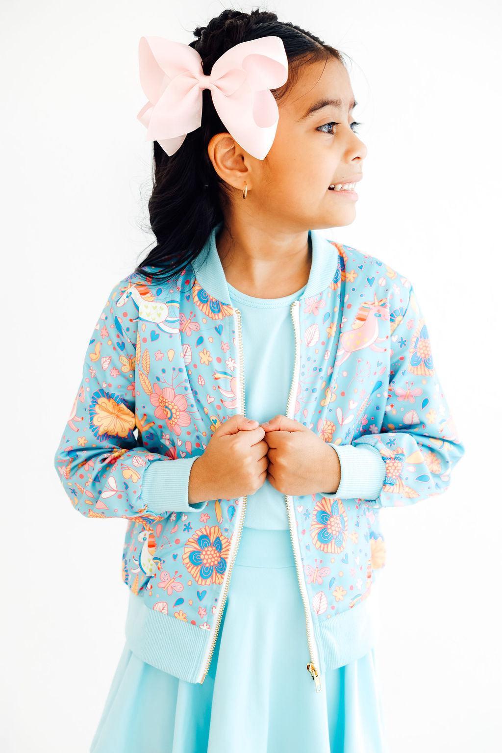 SALE Blue Retro Unicorns Satin Jacket