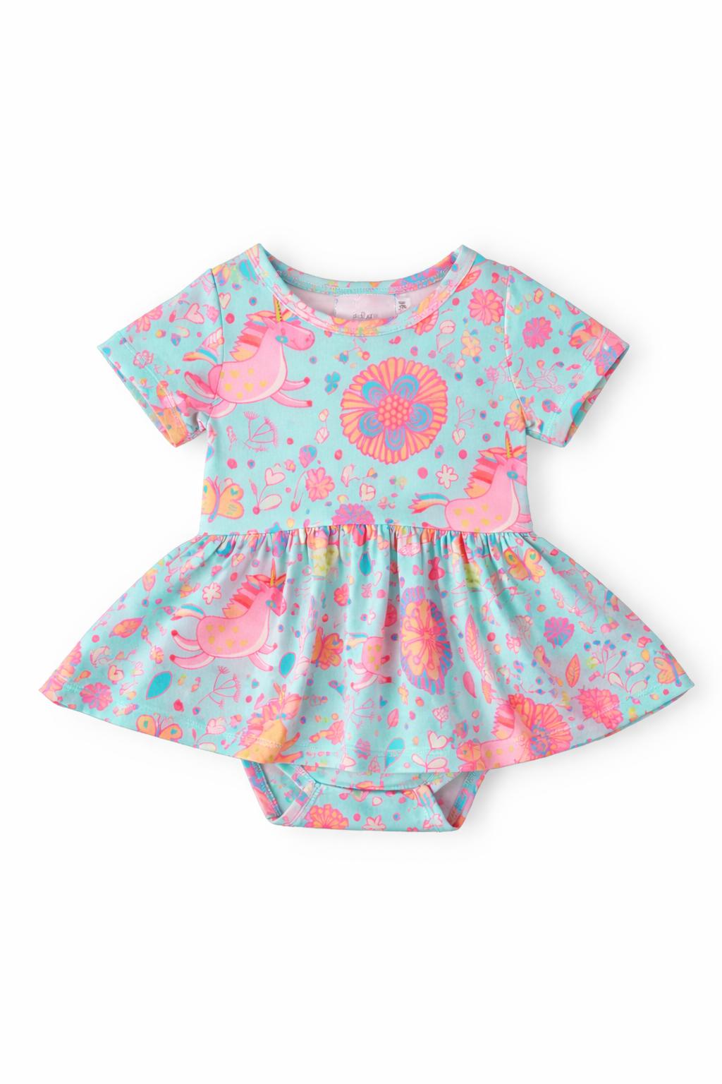 SALE Blue Retro Unicorns S/S Twirl Bodysuit