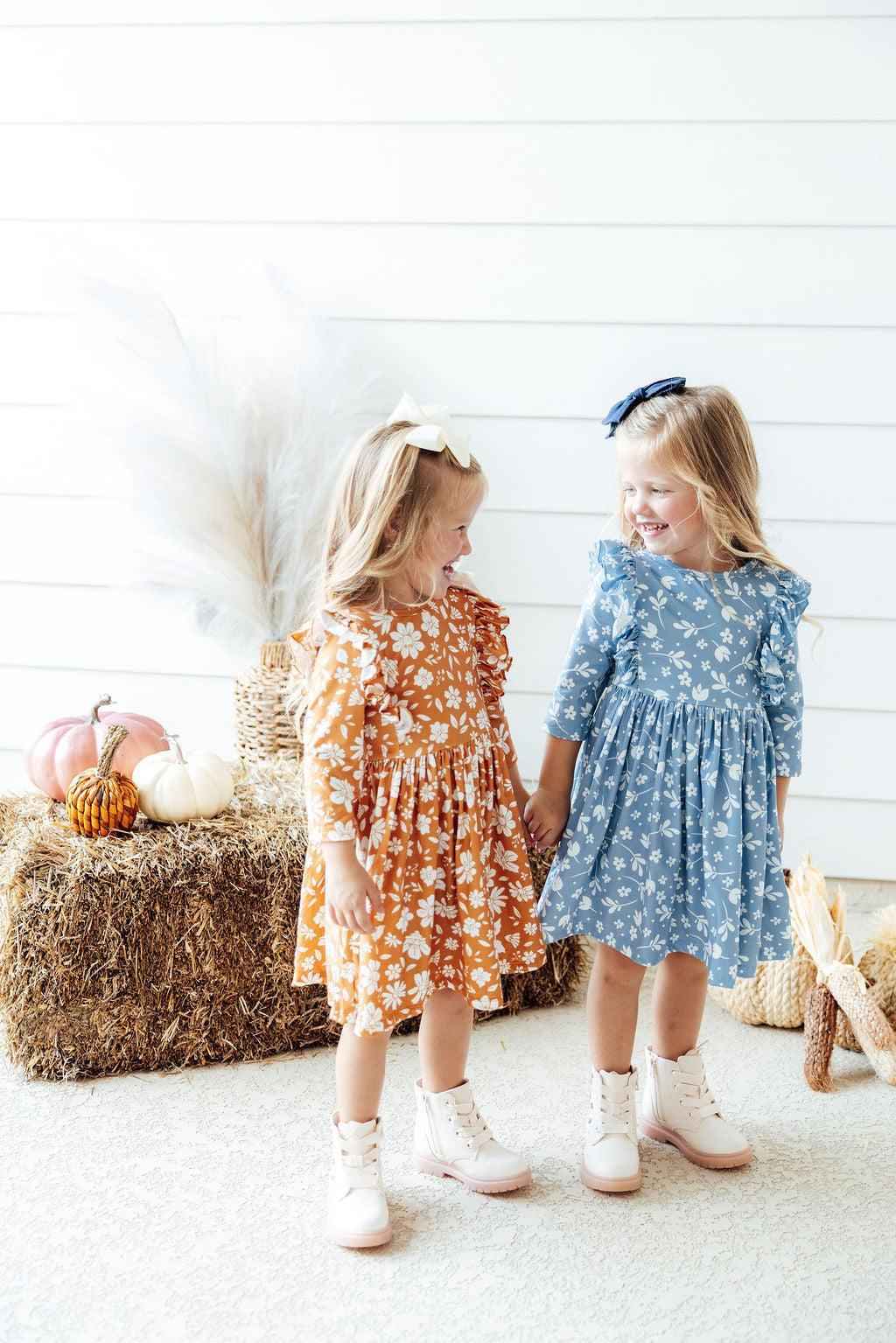Bluebell 3/4 Sleeve Ruffle Twirl Dress