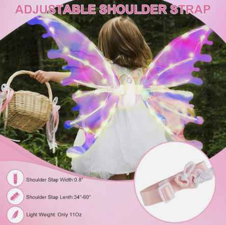 LED Moving Butterfly Angel Wings Electric Light Up Girls Costume Battery Operated