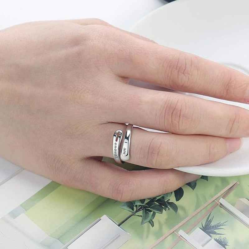 I am enough hollow cross ring with adjustable opening