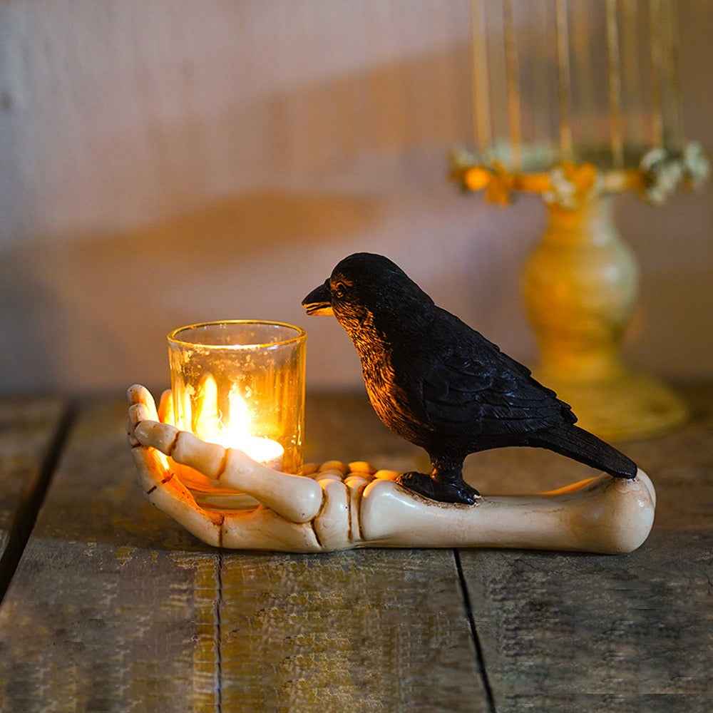 Ghost hands holding crows to drink water resin candle cup ornament