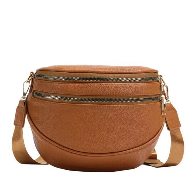 Sabrina Double Zip Leather Crescent Sling - EveryNest