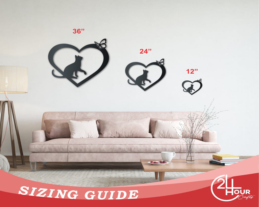 Metal Custom Cat Heart Wall Art - Metal Sign - 14 Color Options