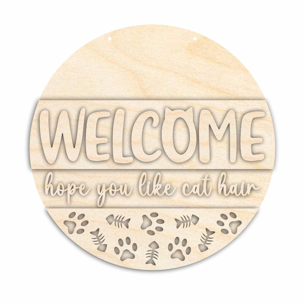 Unfinished Wood Cat Welcome Door Sign Kit | Wood Craft Cutouts | 1/4" Thick |