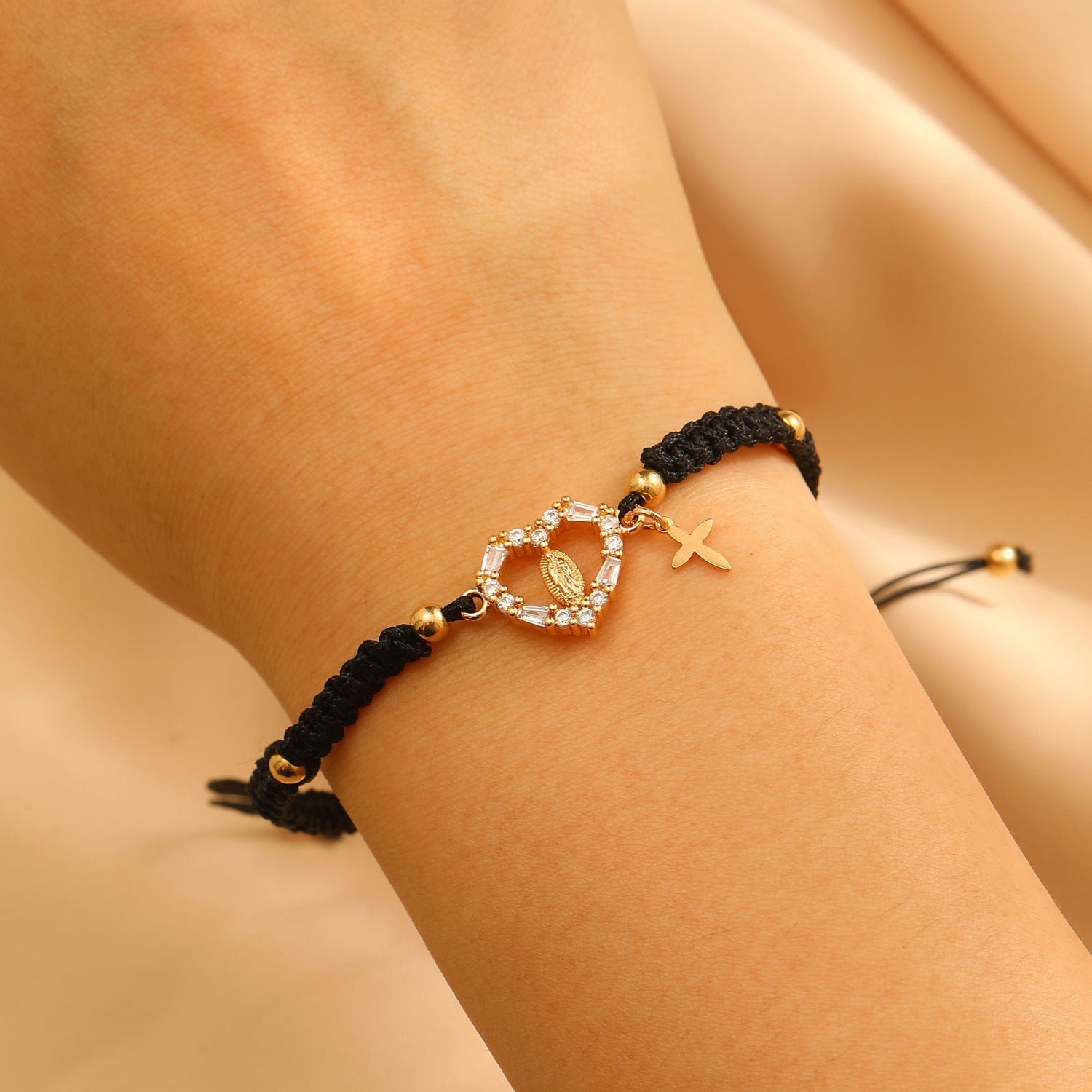 Virgin Mary Braided Bracelet with Cross Pendant