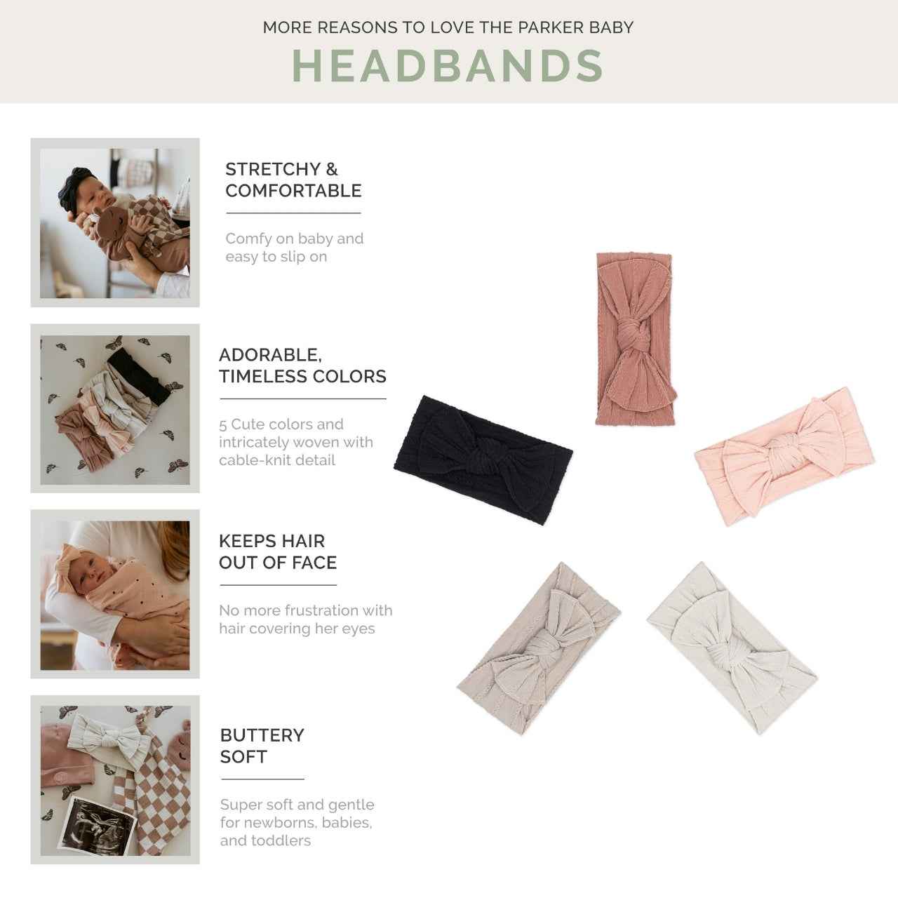 Rosewood Set - Cable Knit Knotted Headbands - 5 Pack
