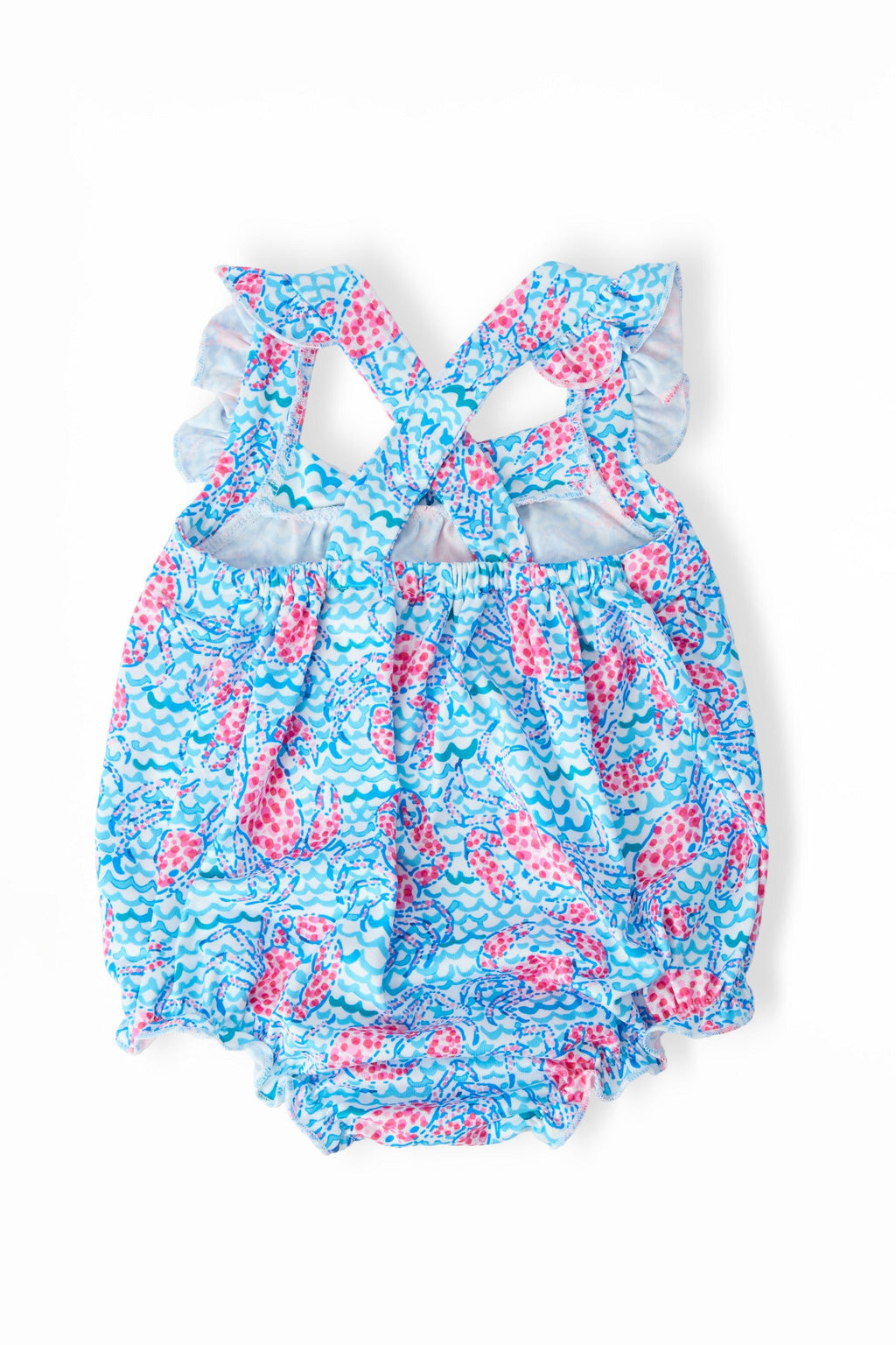 Crab Walk Ruffle Cross Back Romper