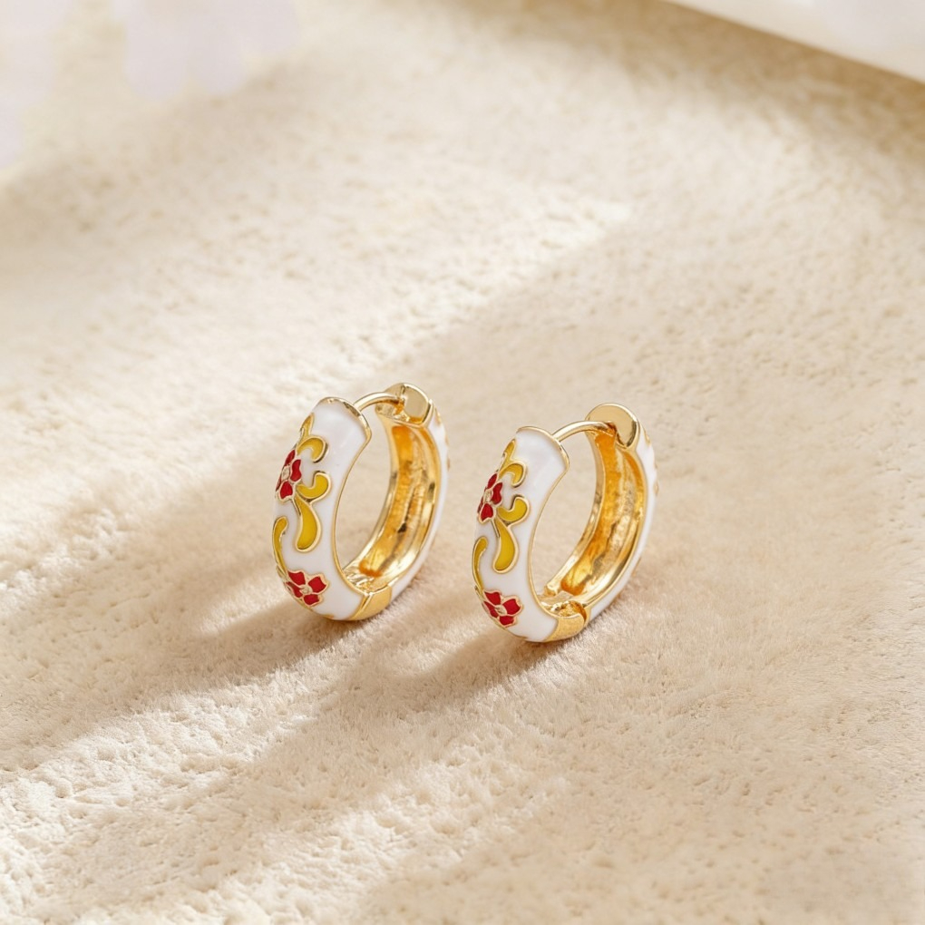 Vintage Enamel Flower Petal Ear Cuffs