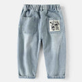 Boy's Casual Cartoon Letter Denim Pants for Kids, Long Pants, Mid to Large Size, Spring and Autumn Style
