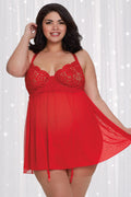Plus Size Mesh Garter Babydoll