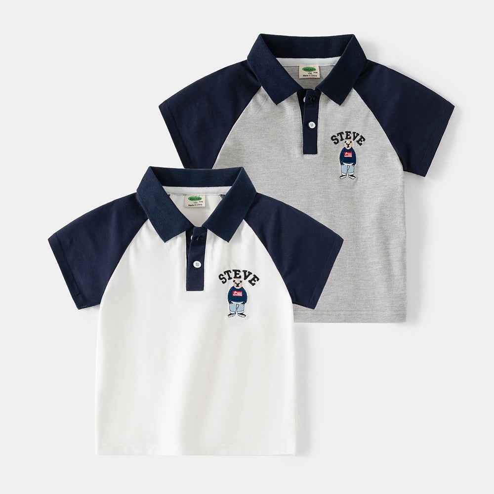 Boy's Cartoon Polo Shirt Summer Casual Short Sleeve Raglan Sleeve for Kids and Teens