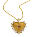 Stainless steel plated 18K gold carved heart-shaped necklace