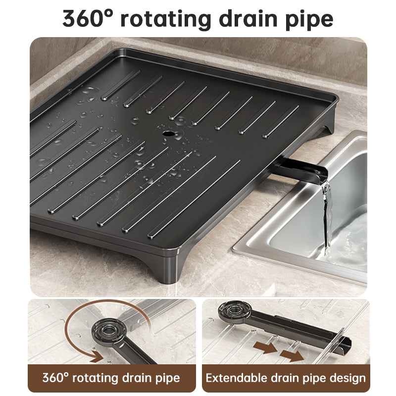 2-Tier Large Capacity Dish Drying Rack, Rustproof Carbon Steel Kitchen Sink Drainer with Cutting Board & Utensil Holder