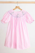 Pink alpaca hand smocked gingham dress