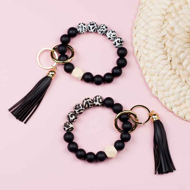 Silicone Color Block Print Key Ring Bracelet