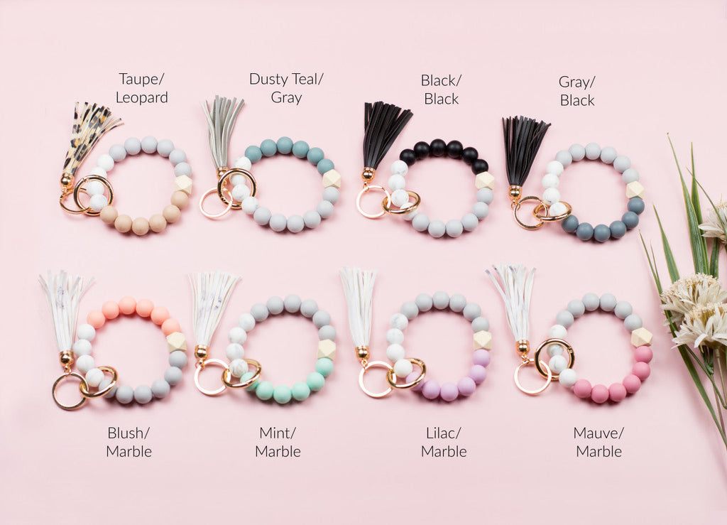 Silicone Color Block Key Ring Bracelet
