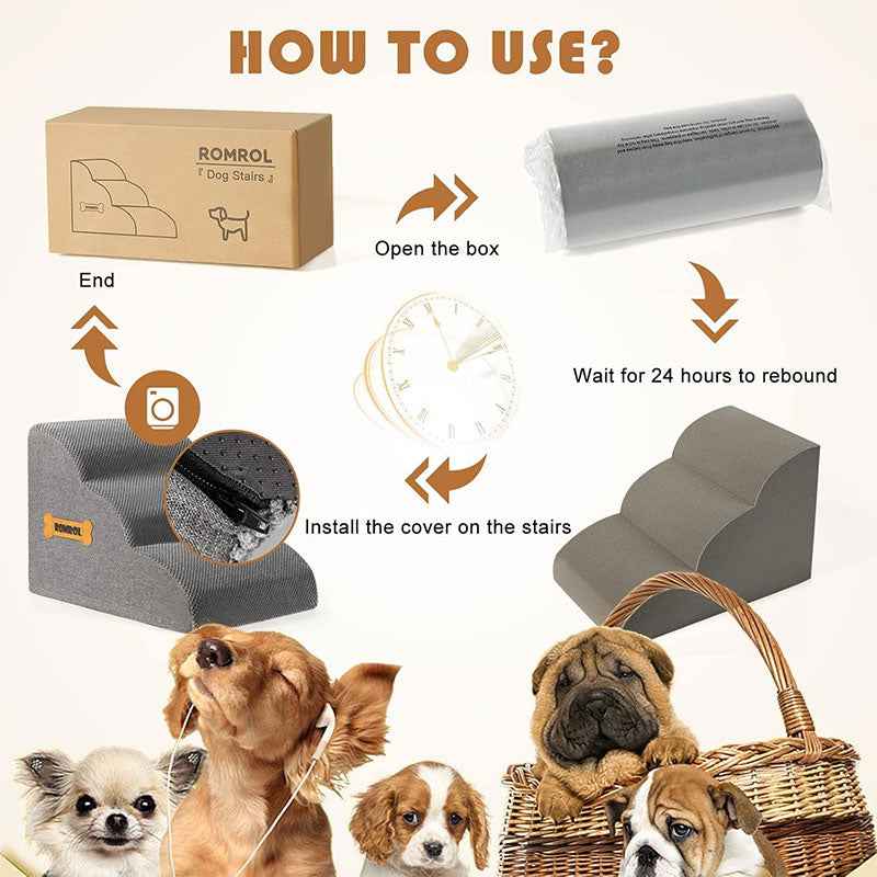 Pet Dog Stair Ramp with Bone Handle – Safe Steps for Elderly Dogs, Couch & Bed Accessibility, Joint Protection