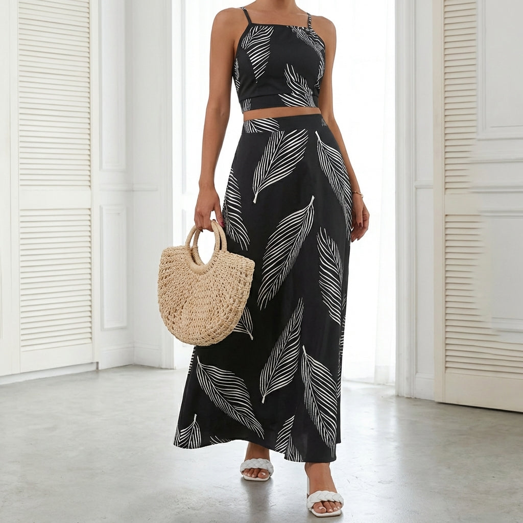 Vacation Print Two-Piece Skirt Set