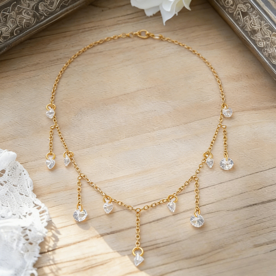 Stainless Steel Sparkling Zircon Tassel Necklace